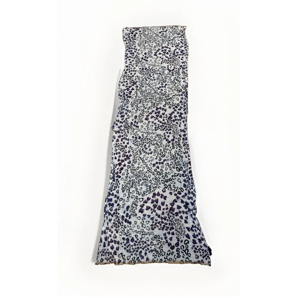 Saks Fifth Avenue 100% Modal Scarf Wrap Shawl Purple Heart Leopard Print